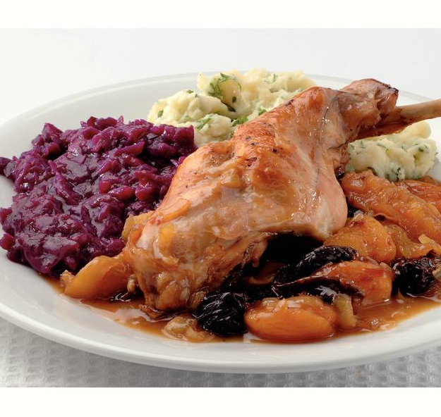 Gestoofde konijnenbout met rode kool